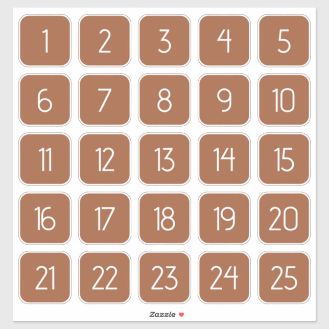 Terracotta Customizable Square Number Stickers  Aufkleber (Blatt)