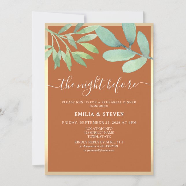 Terracotta Das Abendessen vor der Probe Einladung (Vorderseite)