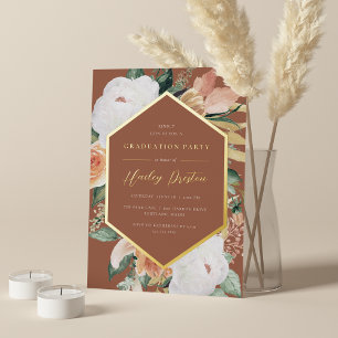 Terracotta Desert Floral Graduation Party Folieneinladung