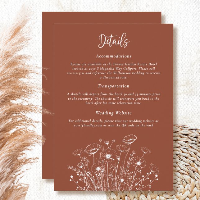 Terracotta - Detail-Karte mit weißer Blume Einladung (Von Creator hochgeladen)