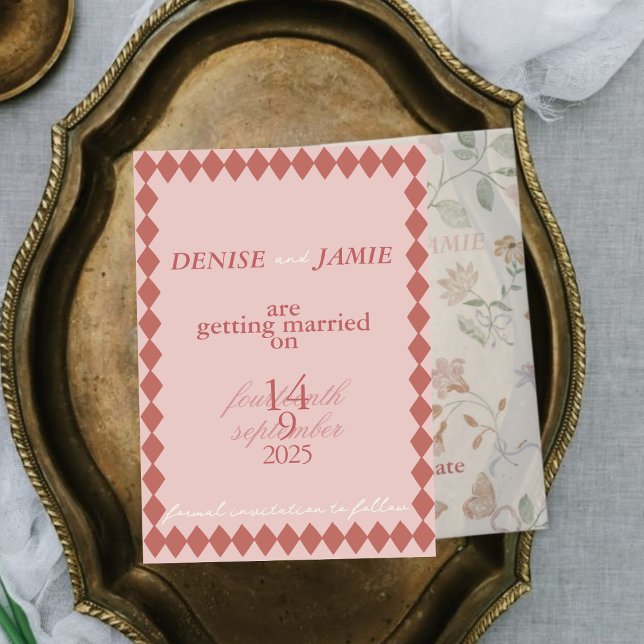 Terracotta Diamond Vellum Beilage Hochzeit Save The Date (Von Creator hochgeladen)