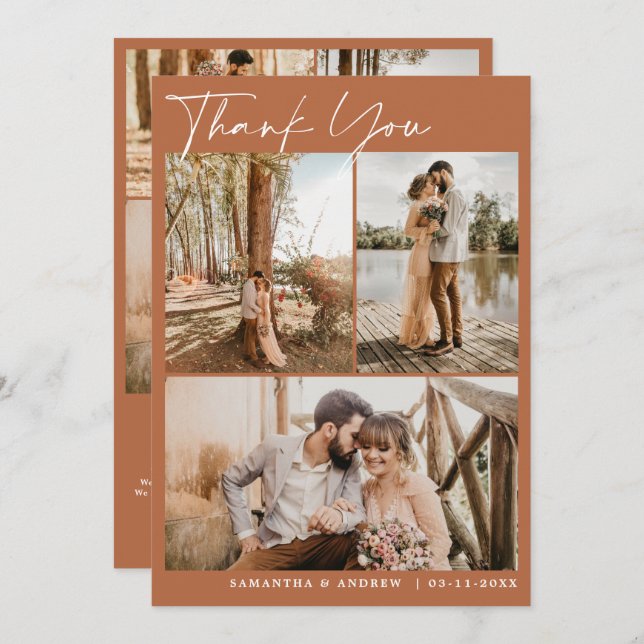 Terracotta Drehbuch chic 6 Fotos Hochzeit danke (Vorne/Hinten)