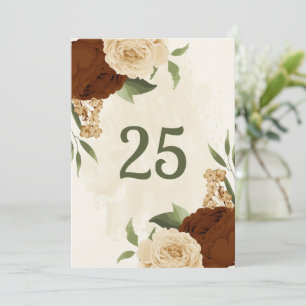 Terracotta earth tone florale Tischnummer Karte