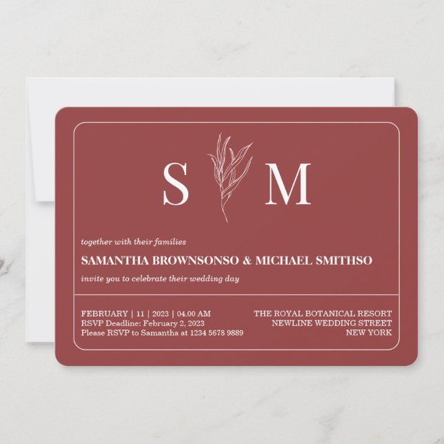 Terracotta Einfache Blume Hochzeit Einladung (Vorderseite)