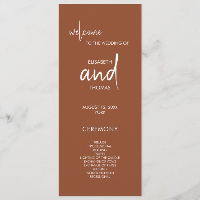 Terracotta Einfache Hochzeit Programm (Vorderseite)