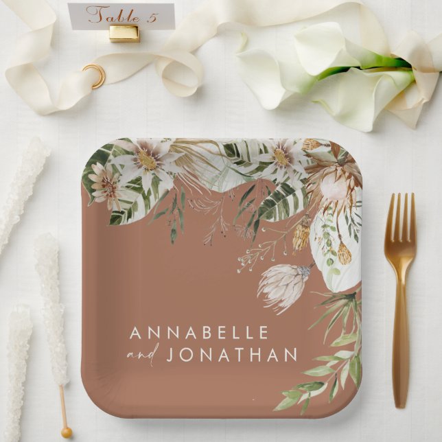 Terracotta einfaches botanisches, modernes, elegan pappteller (Hochzeit)