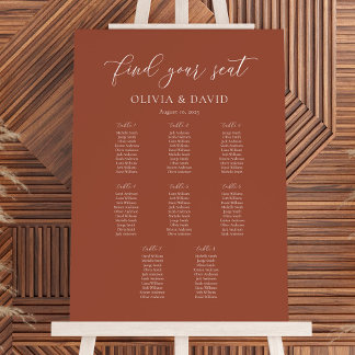 Terracotta Elegant Script 8 Tisch Sitzplan Poster