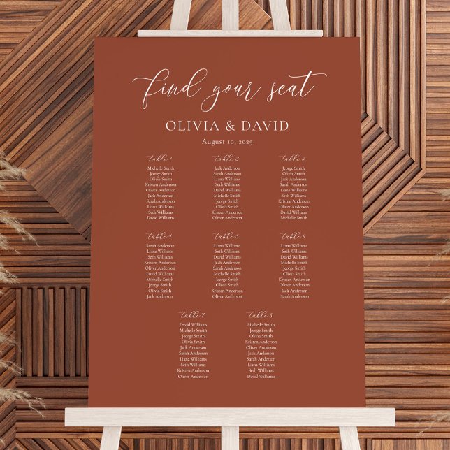 Terracotta Elegant Script 8 Tisch Sitzplan Poster (Von Creator hochgeladen)