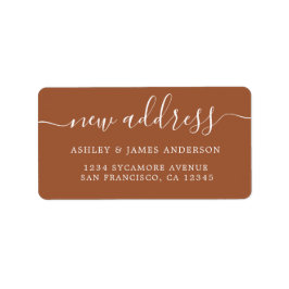 Terracotta Elegant Script Neue Adresse Etikett Adressaufkleber
