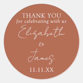 Terracotta Elegant Script Wedding Vielen Dank Runder Aufkleber