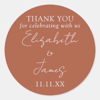 Terracotta Elegant Script Wedding Vielen Dank Runder Aufkleber