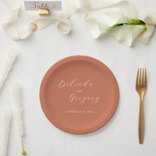Terracotta Elegante Script Calligraphy Wedding Pappteller