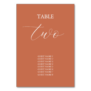 Terracotta Elegante Script Calligraphy Wedding Tischnummer