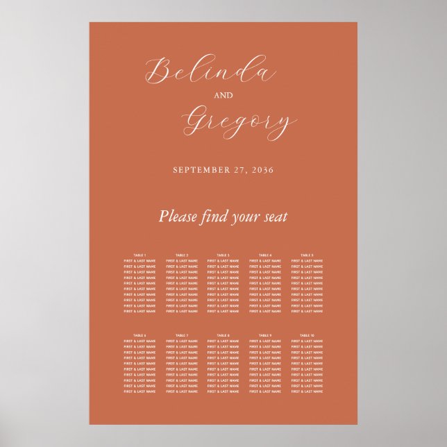 Terracotta Elegante Script Hochzeitskizze Poster (Vorne)