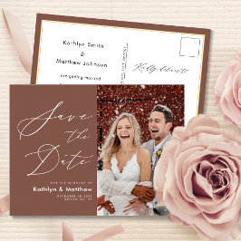 Terracotta Elegante Script Modern Save the Date Ankündigungspostkarte