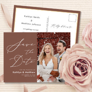 Terracotta Elegante Script Modern Save the Date Ankündigungspostkarte