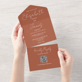 Terracotta Elegante Script QR Code Wedding All In One Einladung