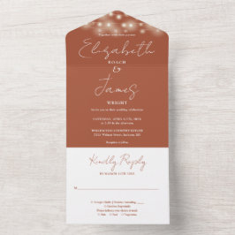 Terracotta Elegante Script String Lights Wedding All In One Einladung