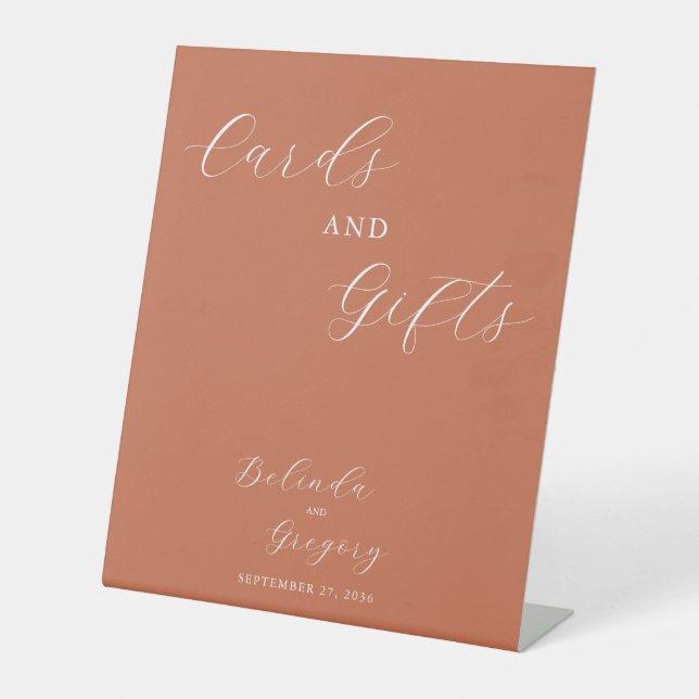 Terracotta Elegante Script Wedding Cards & Gifts Sockelschild (Vorderseite)