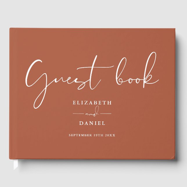 Terracotta Elegante Script Wedding Gästebuch (Vorderseite)