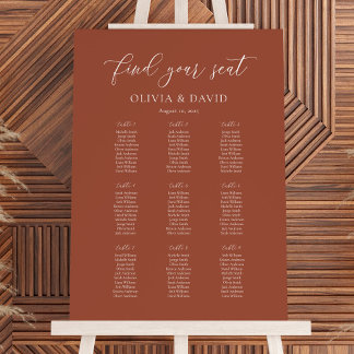 Terracotta Elegantes Script 9 Table Seating Chart Poster