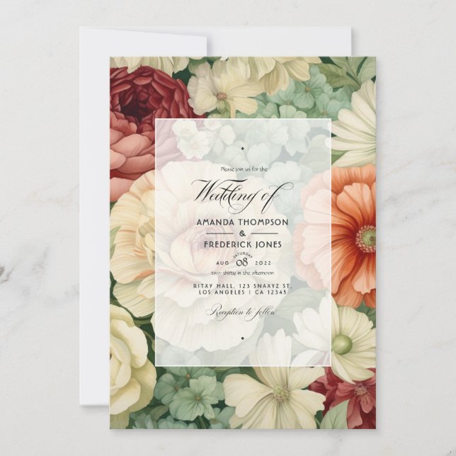 Terracotta, Elfenbein und Sage Green Floral Weddin Einladung (Vorderseite)