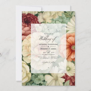 Terracotta, Elfenbein und Sage Green Floral Weddin Einladung