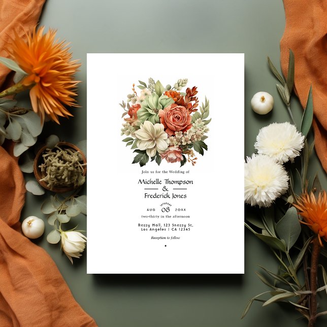 Terracotta, Elfenbein und Sage Green Floral Weddin Einladung (Von Creator hochgeladen)