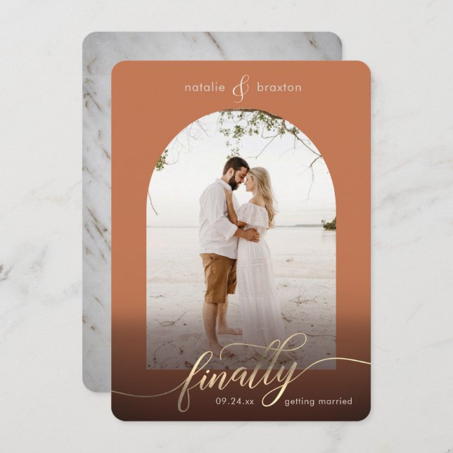 Terracotta Endlich Erlangung von Verheiratung & Fo Save The Date (Vorne/Hinten)