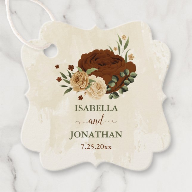 Terracotta Erden Ton Blumengrün Hochzeit Geschenkanhänger (Vorderseite)