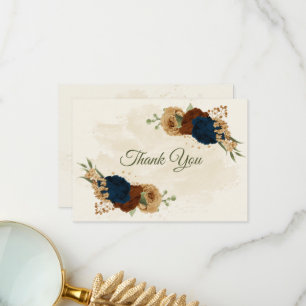 Terracotta-Erdtonnavy Blumengrün Hochzeit Dankeskarte