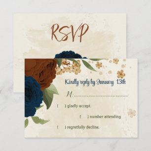 Terracotta-Erdtonnavy Blumengrün Hochzeit RSVP Karte