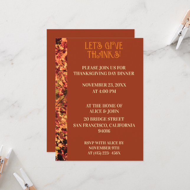 Terracotta Erntedank Dinner Herbstfest Einladung (Vorderseite/Rückseite Beispiel)