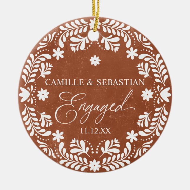 Terracotta Erster Weihnachtsmarkt Verlobung Foto Keramik Ornament (Vorne)