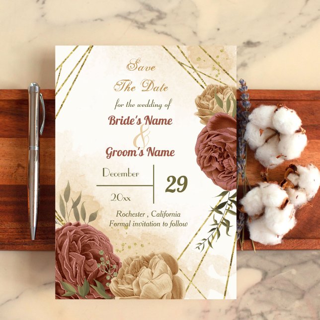 Terracotta erthy florale Vegetation Save The Date (Von Creator hochgeladen)