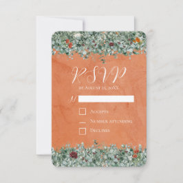 Terracotta Eucalyptus Burgundy Orange Floral RSVP Karte