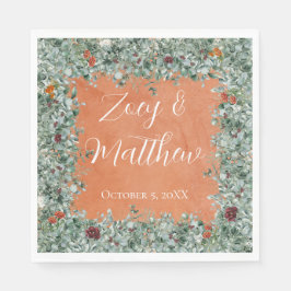 Terracotta Eucalyptus Burgundy Orange Floral Serviette