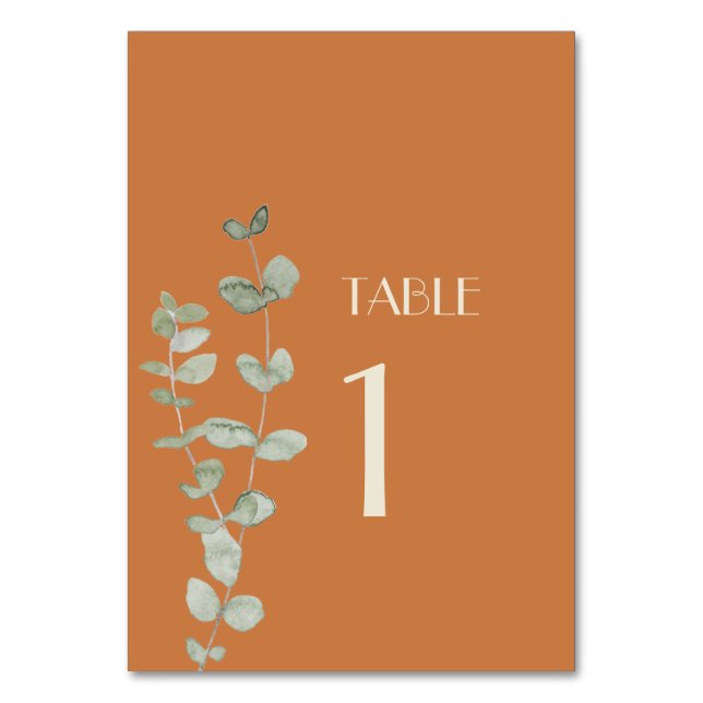 Terracotta Eucalyptus Deko Tischnummern unterzeich (Vorderseite)