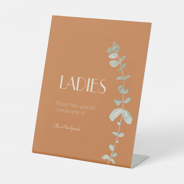 Terracotta Eucalyptus Deko Wedding Ladys Badezimme Sockelschild (Vorderseite)