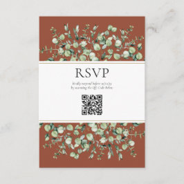 Terracotta Eucalyptus QR Code Wedding RSVP Begleitkarte