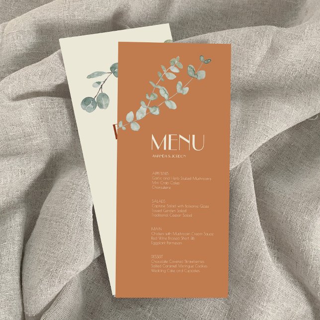 Terracotta Eukalyptus Deko Dinner and Drinks Menü Menükarte (Von Creator hochgeladen)