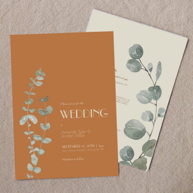 Terracotta Eukalyptus Deko in einer Hochzeit Einladung (Von Creator hochgeladen)