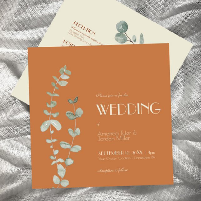 Terracotta Eukalyptus Deko Square Einladung (Von Creator hochgeladen)