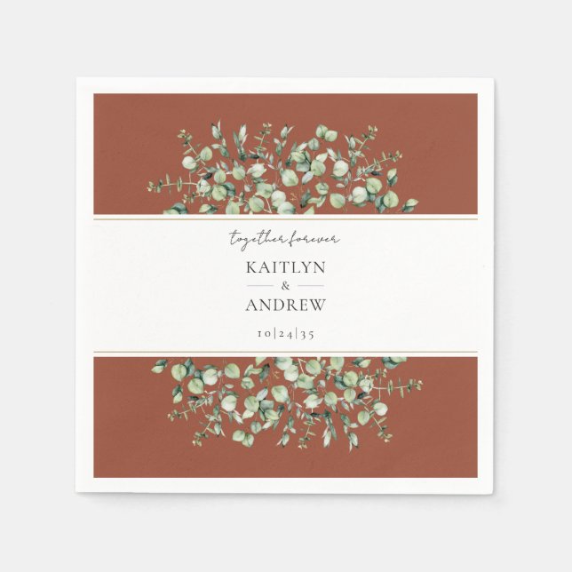 Terracotta Eukalyptus Together Forever Wedding Serviette (Vorderseite)