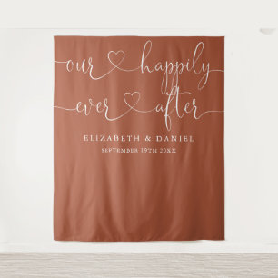 Terracotta Ever After Heart Script Wedding Wandteppich