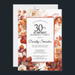 Terracotta Fall Blume 30. Überraschung Geburtstag Einladung<br><div class="desc">Elegante Terracotta-orange Aquarellfarben schaffen einen feinen Blumenrahmen auf dieser Herbstgeburtstagseinladung. Ein einfaches Skript verleiht ihm ein modernes Ambiente.</div>