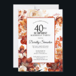 Terracotta Fall Blume 40. Überraschung Geburtstag Einladung<br><div class="desc">Elegante Terracotta-orange Aquarellfarben schaffen einen feinen Blumenrahmen auf dieser Herbstgeburtstagseinladung. Ein einfaches Skript verleiht ihm ein modernes Ambiente.</div>