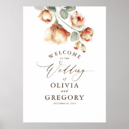 Terracotta Fall Blume Elegante Hochzeit Willkommen Poster