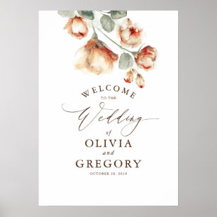 Terracotta Fall Blume Elegante Hochzeit Willkommen Poster