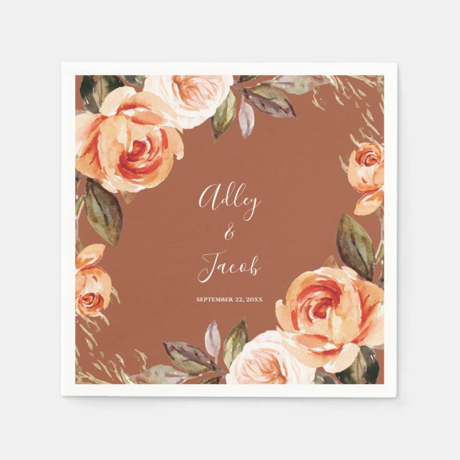 Terracotta Fall Boho Floral Wedge Serviette (Vorderseite)